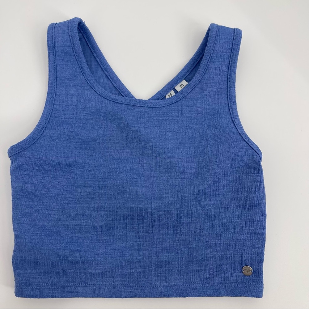 Roxy Good Keepsake Blue Crop Top CrissCross Sporty Chic Surfer Athleisure Dainty